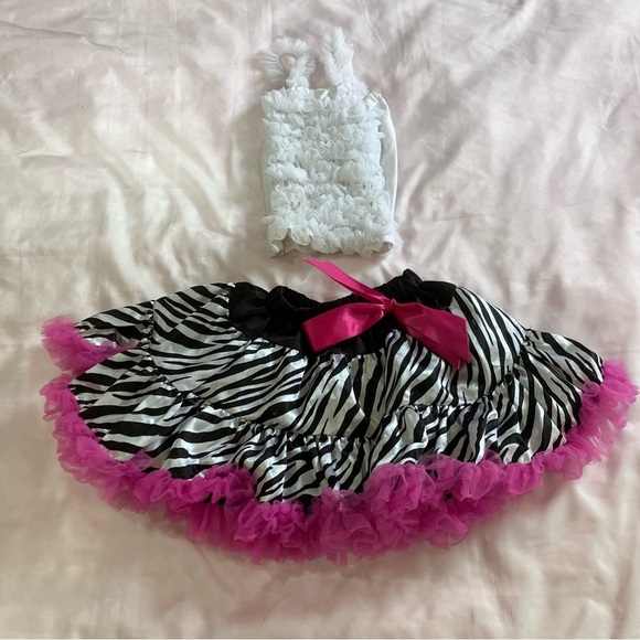 Boutique Black&White Zebra Satin Ruffle Skirt Set - Picture 2 of 9